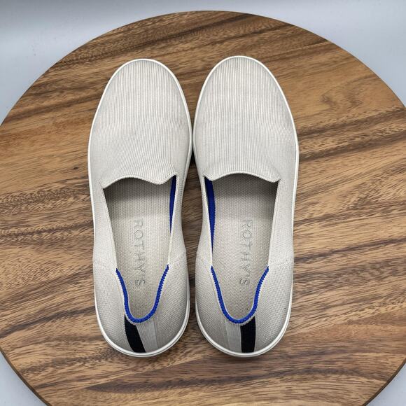 Rothy's Slip On Shoes Womens Size 10 Beige Ecru Knit Blue Trim Casual Sneakers - Picture 5 of 8